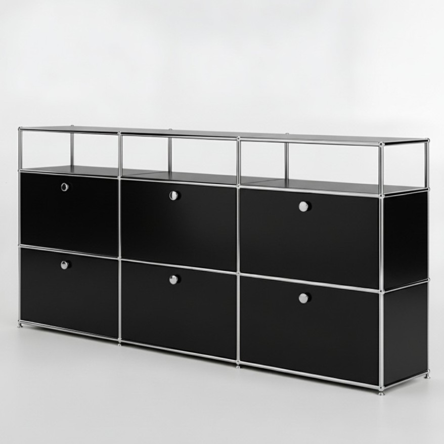 미드퍼 하이 트리플 철제 미드센츄리 모듈 수납장 2250x400x990, 2단, 블랙 1,210,000원