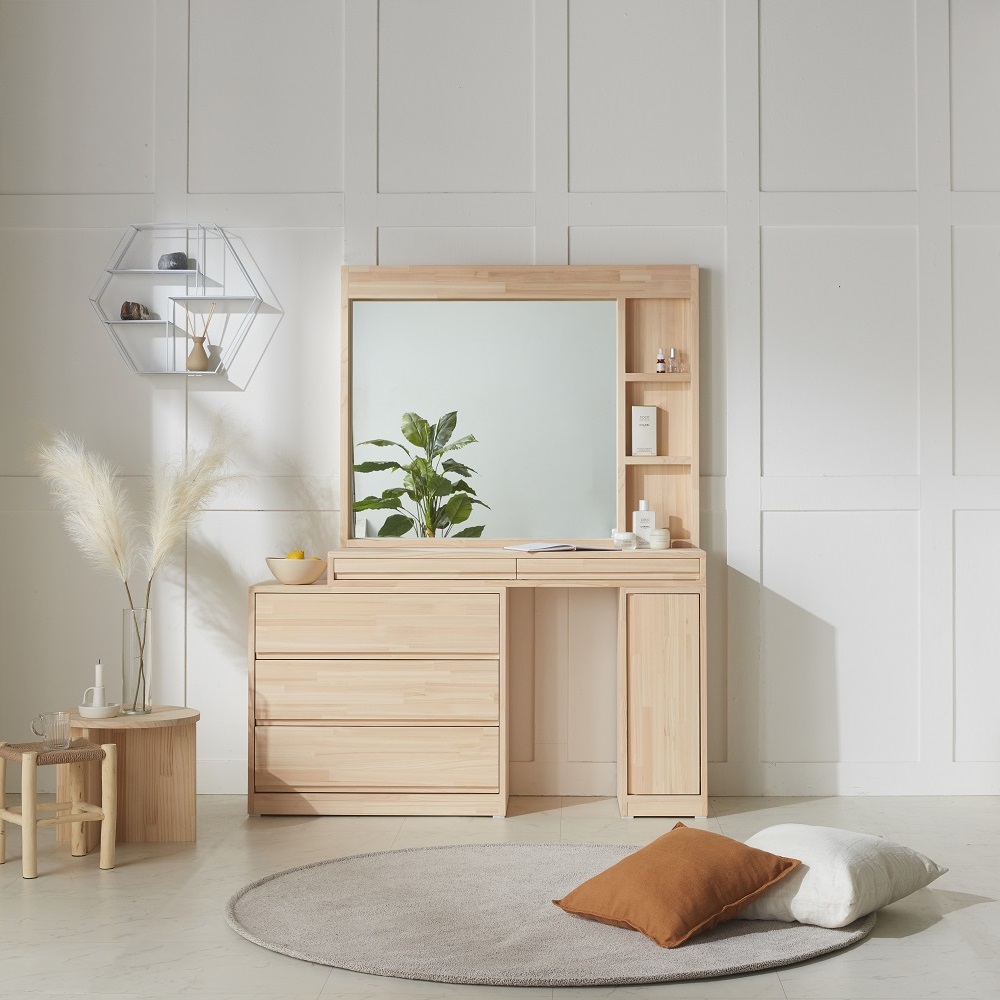 바르숲 한울 화장대 편백나무 원목 확장형 화장대 탁상형거울 선반형거울 안방 거실 수납 서랍형 화장대 1,440,000원