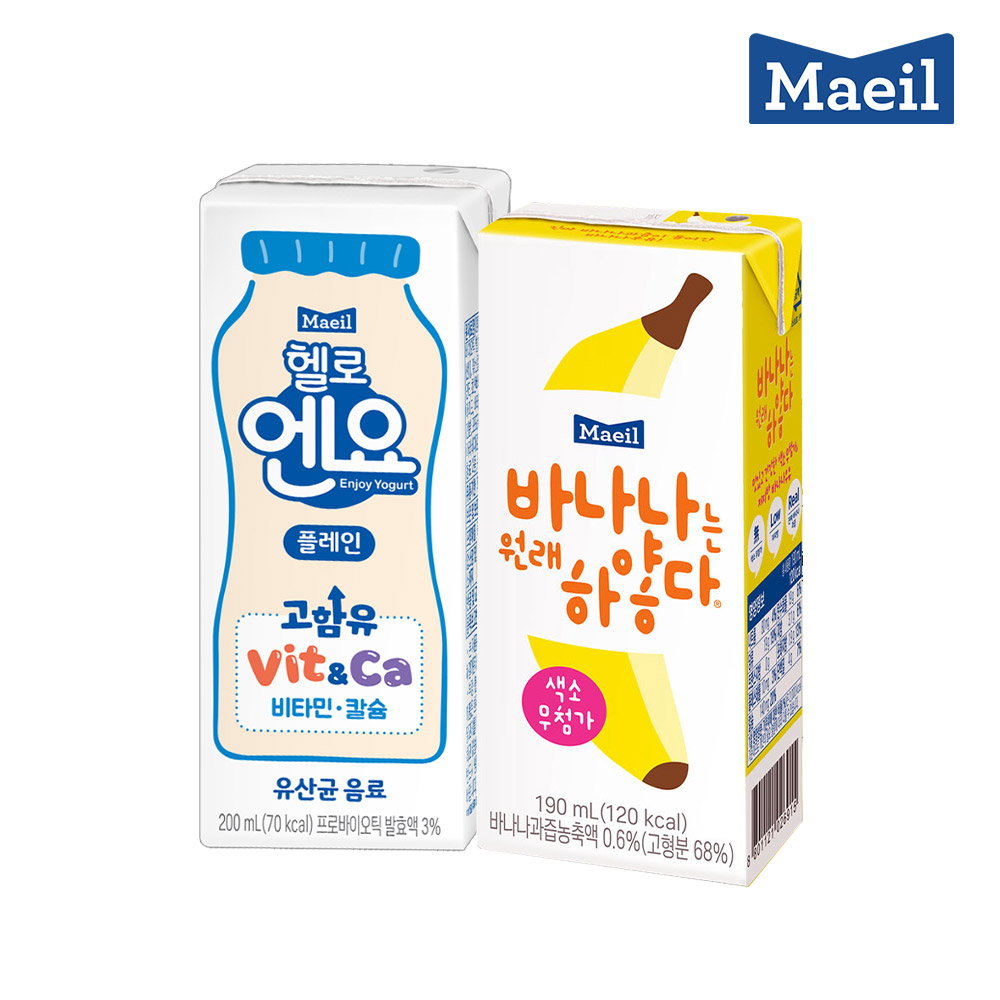 매일유업 헬로엔요 플레인 200ml 24팩 + 바나나는 하얗다 190ml 24팩 30,900원