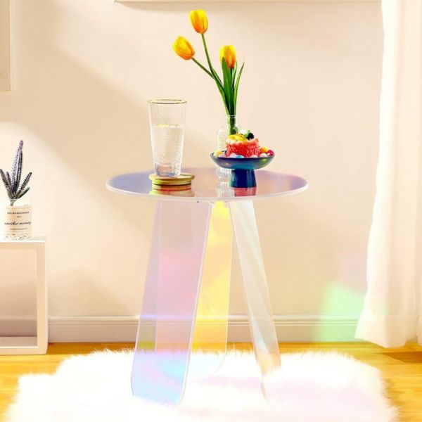 홀로그램 레인보우 원형 테이블 아크릴 오로라 투명 사이드 거실 탁자 HRG-400 75,500원