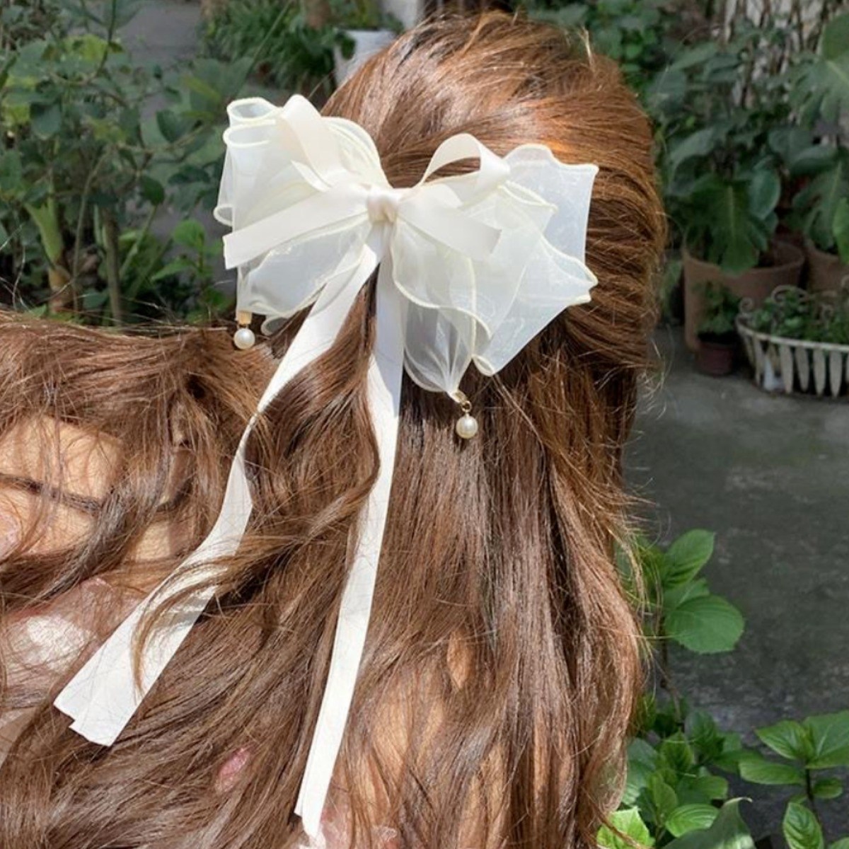 SUNSHINE 대왕 리본 진주 자동 헤어핀 반머리 집게핀 12,500원