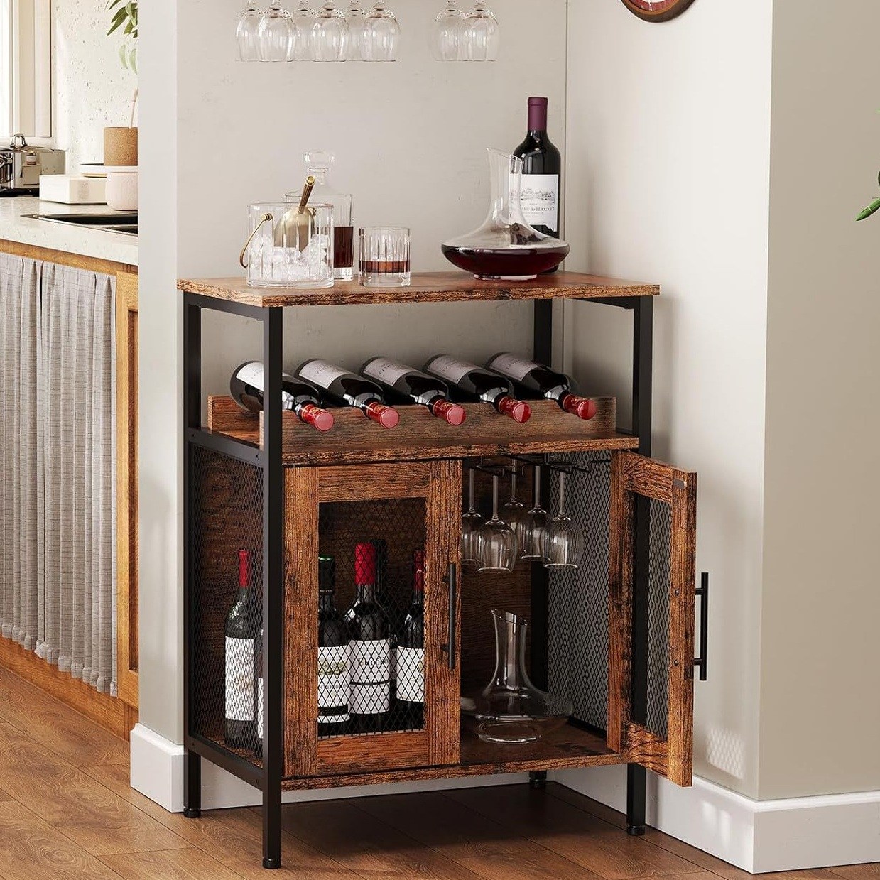 와인거치대 술진열장 철제 와인잔걸이 거치대 수납장, 1개, 브라운(60*34*79cm) 132,000원