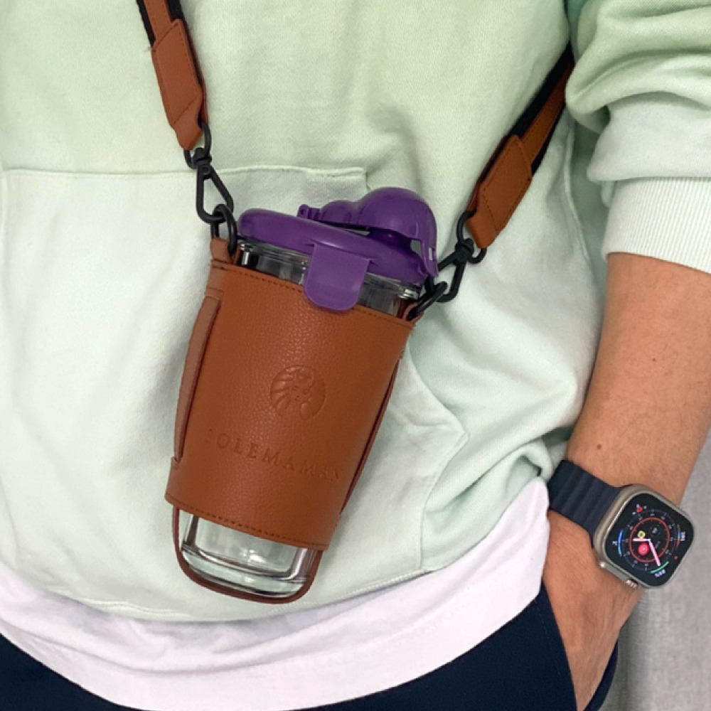 텀블러가방 가죽 느낌 컵홀더 사이즈조절 드링크백 친환경 실천 고급 디자인 텀블러백, 1개 29,000원