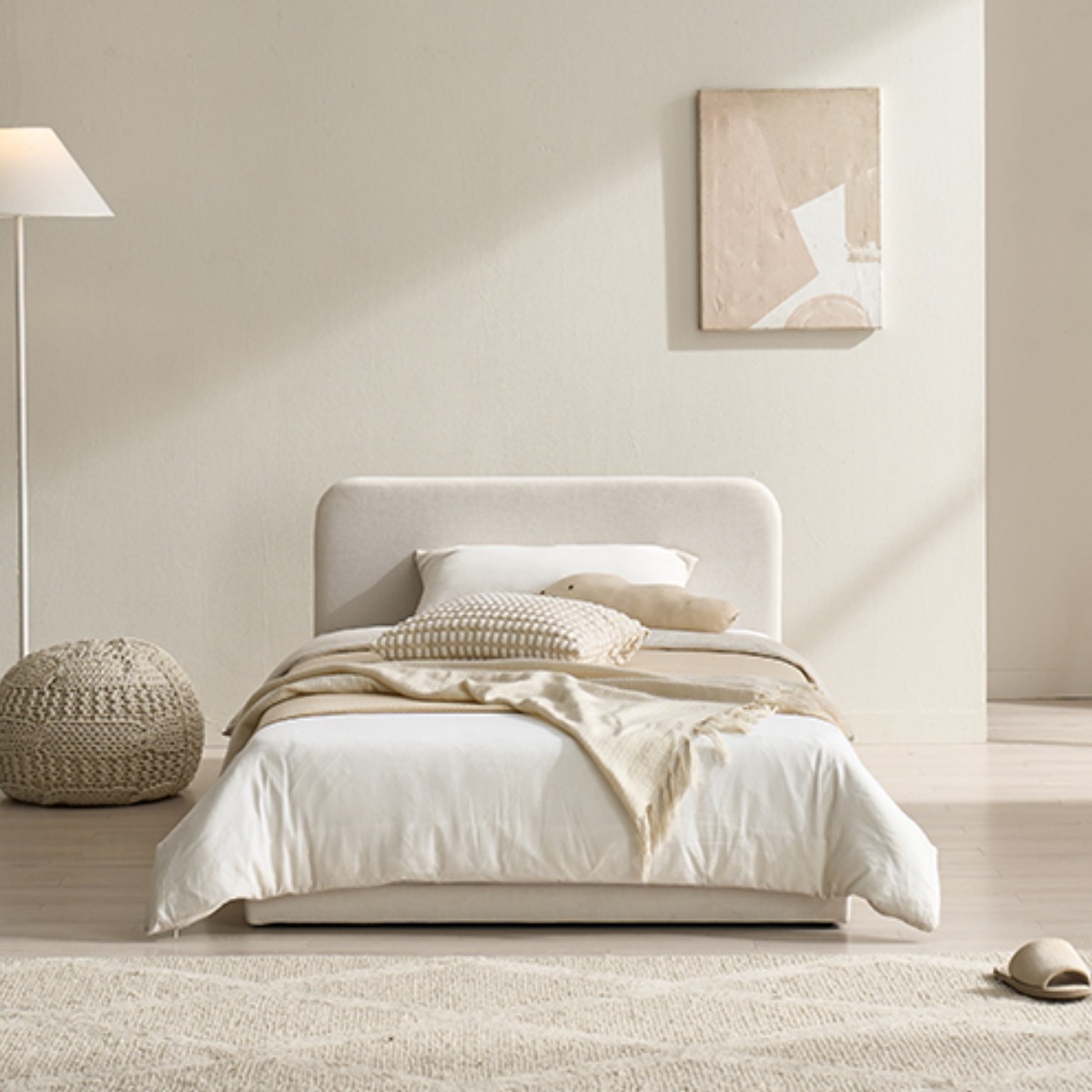 [베드리움] 라온 패브릭 저상형 신혼침대 슬림헤드 SS - 도톰 매트리스, 크림 아이보리 508,000원