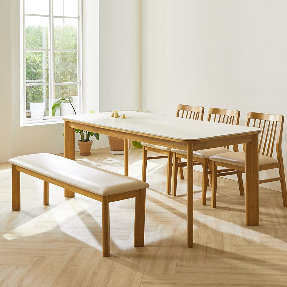 보루네오 엘리브 리움 6인용 세라믹 식탁 3인벤치1P 원목의자3P 세트, 3인벤치1P+스퀘어의자3P_pn933-1 598,000원