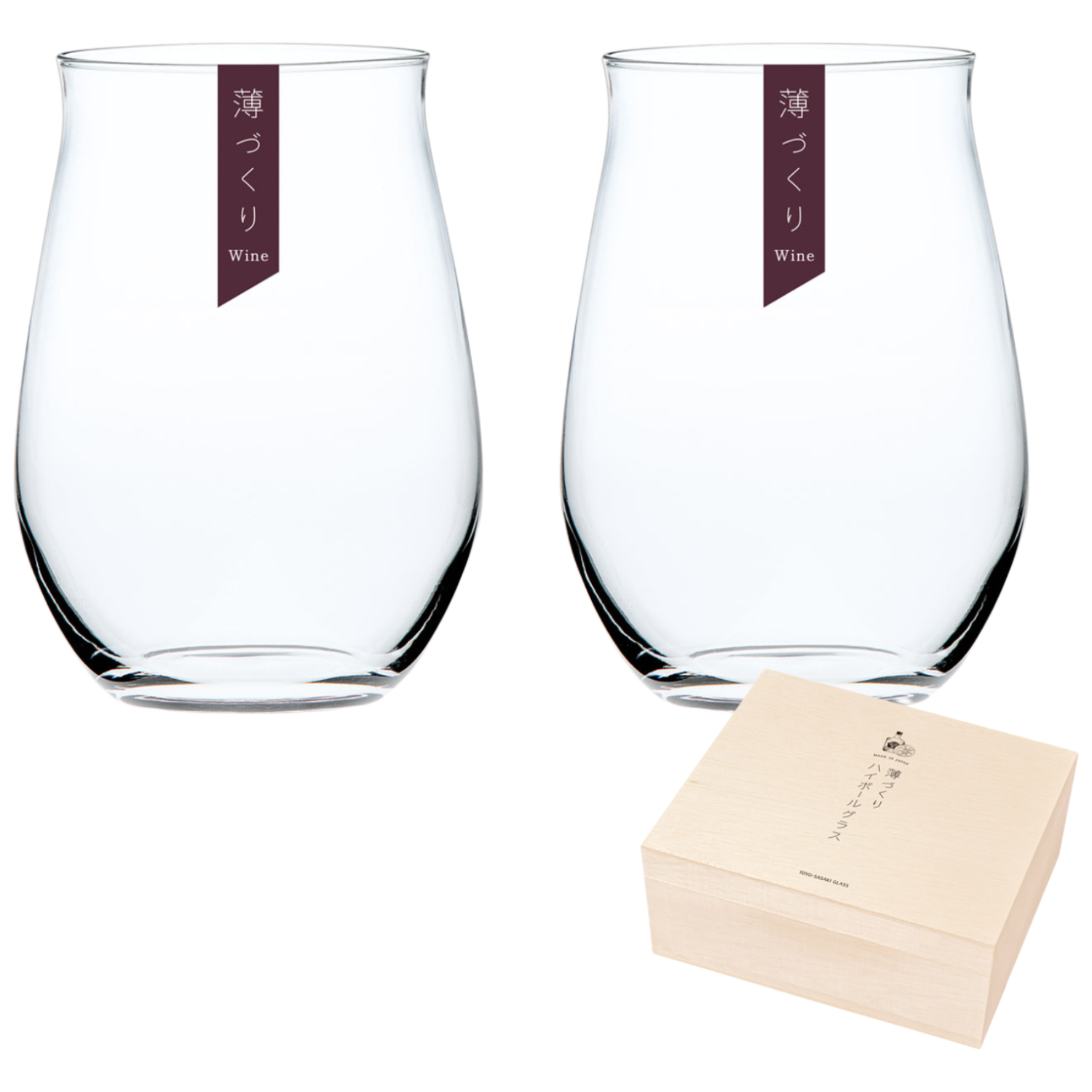 도요사사키 피노 와인 글라스 세트 2P 얇은 유리컵 415ml, 전용 우드박스 선물세트, 2개, 415ml 58,000원