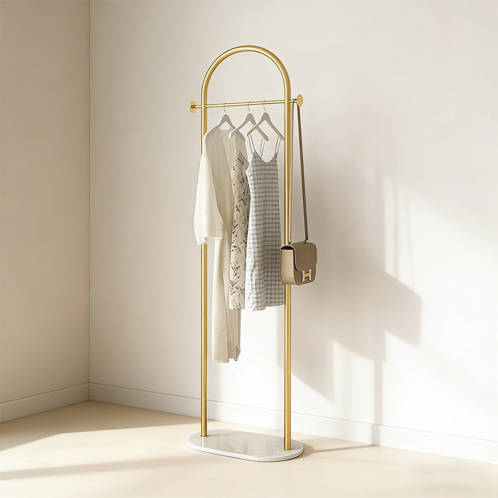 Frokom 라운드 튼튼한 철제 스탠드 행거 드레스룸 헹거 스탠드 옷걸이 거치대, 골드 40,900원