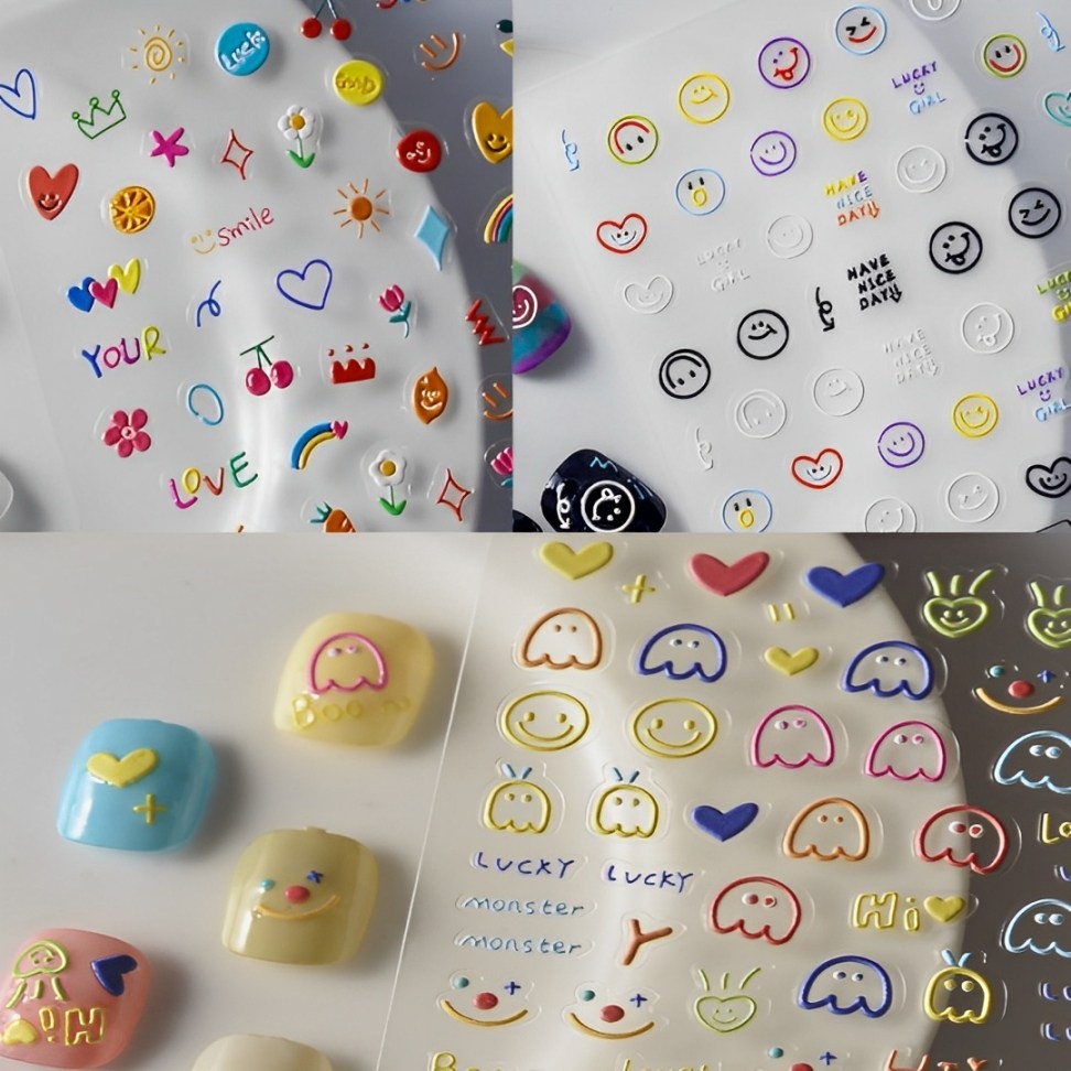 웨젼 네일 입체 엠보 데코 스티커 3종 세트, 3개, 혼합색상 8,700원