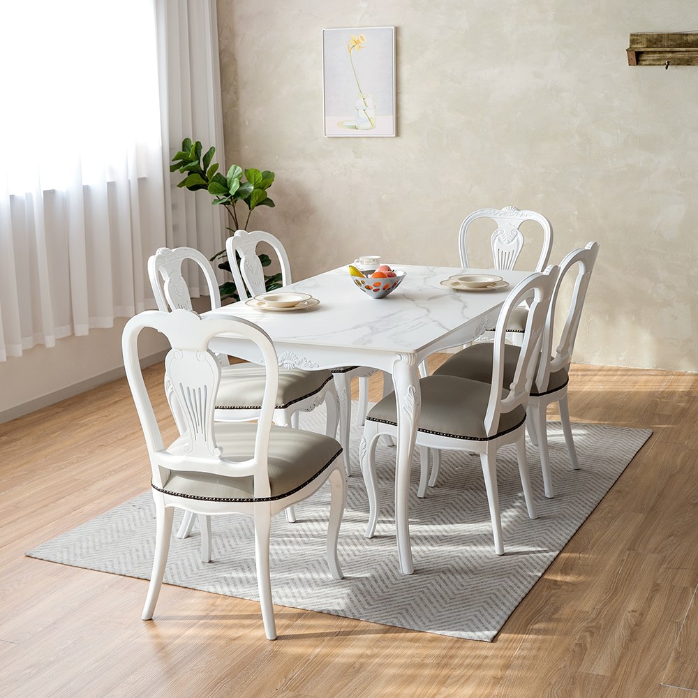 피어젠가구 린 프렌치 엔틱 6인용 식탁 세트 원목 포세린 세라믹 화이트 1,721,270원