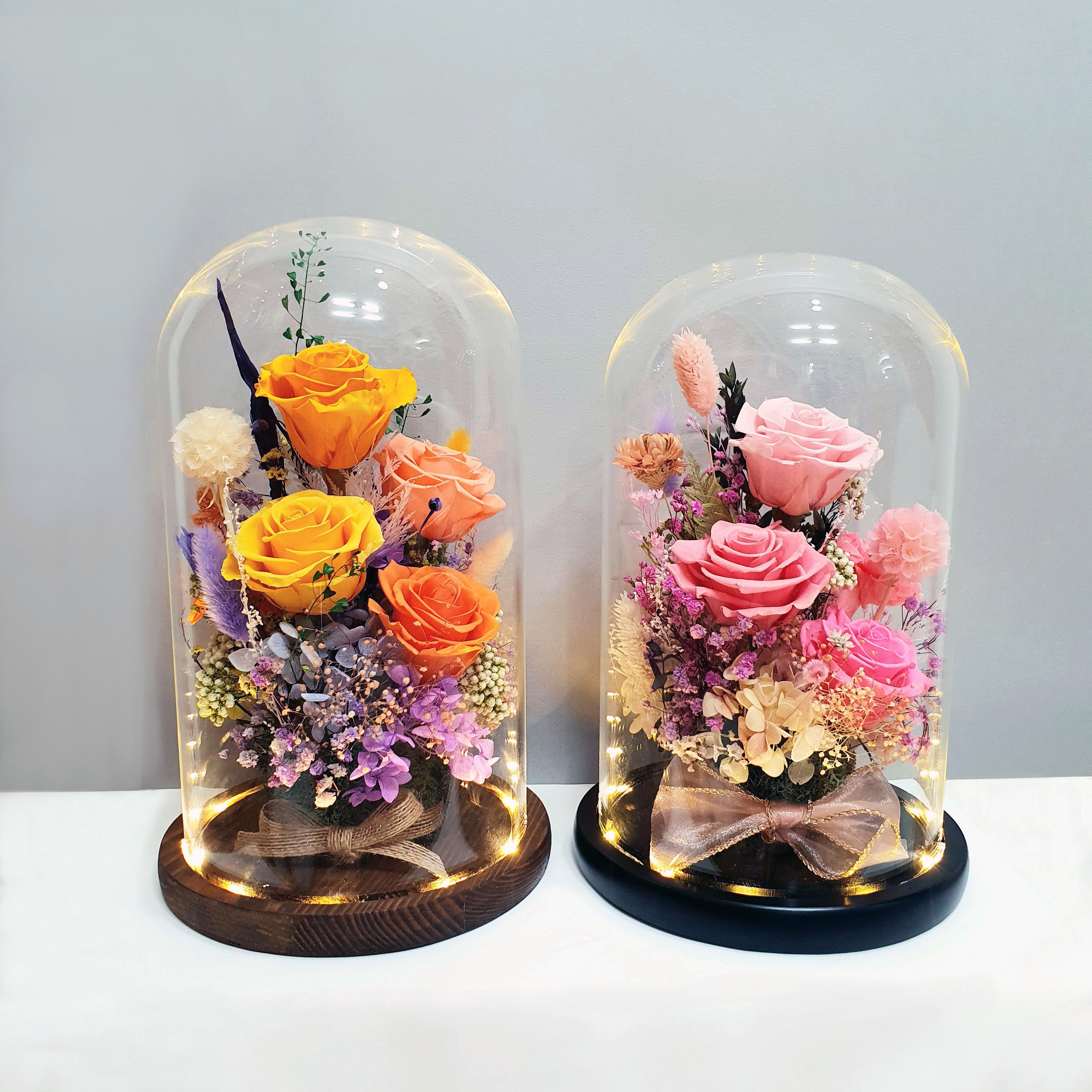 시들지않는꽃 프리저브드 장미 대형 LED 무드등 유리돔 장미 카네이션 포함 5송이, 핑크톤 125,000원