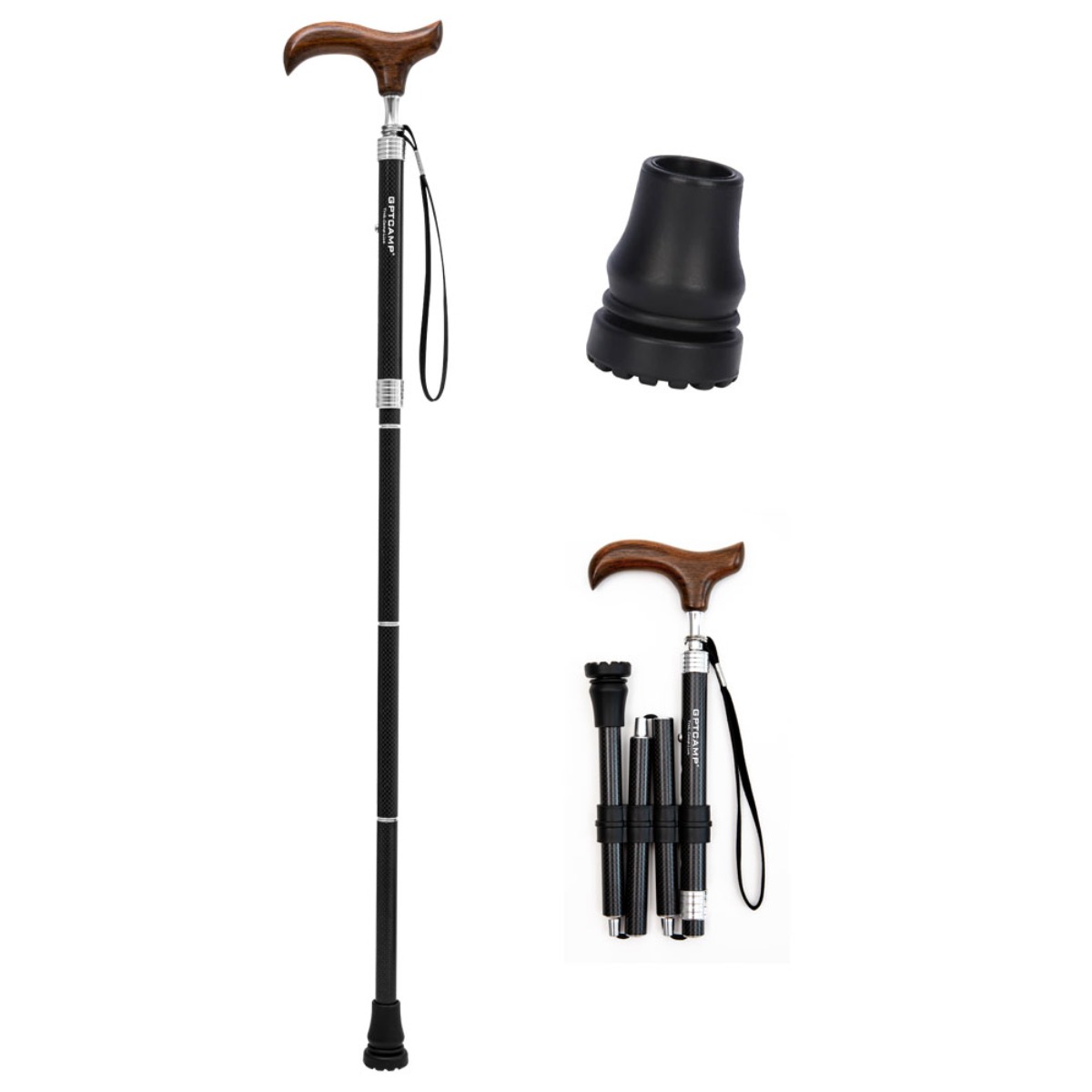 GPTcamp 4단 접이식 초경량 노인 카본 우드 지팡이 어르신 폴딩, 1개, 블랙 (GPT-W2B) 57,420원