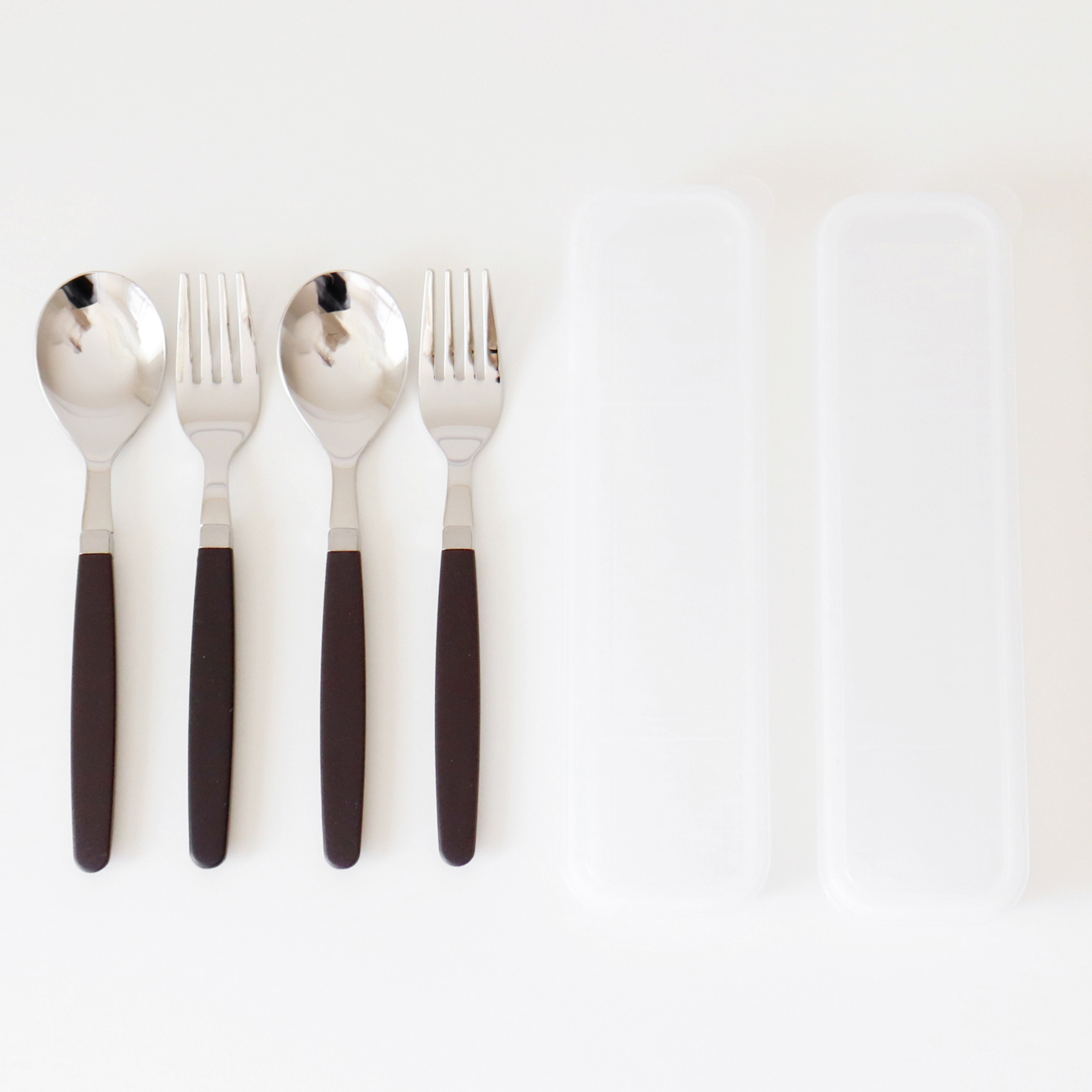 카모메키친 어린이 스푼포크 + 케이스 세트, 다크브라운, 숟가락 2p + 포크 2p + 케이스 2p, 1세트 17,000원