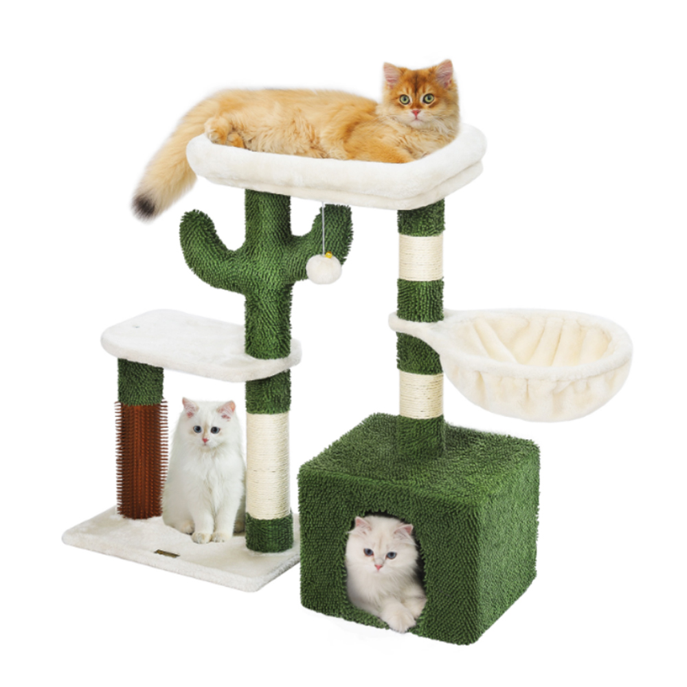 먀오샤오위안3단 초록색 선인장형 캣타워 스크래쳐+해먹+숨숨집+전망대+폼폼볼 장난감 34,250원