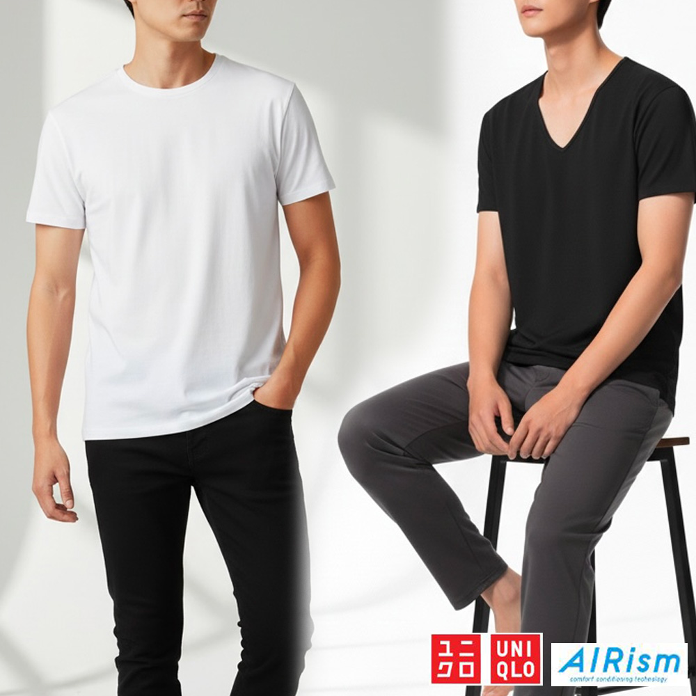 [일본직수입] 유니클로 에어리즘 반팔 티셔츠 남성 기능성 이너티 + 브리니코 양말 29,800원