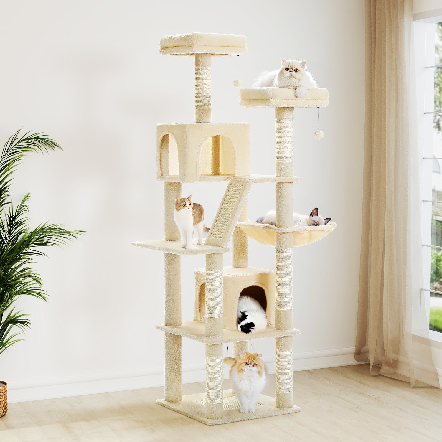 PAWZ Road  8단 대형 다색 고양이 패브릭 캣타워180CM,숨숨집 2개+ 큰 사이즈 해먹+ 탑 라운지 2개, 꽃 선인장 조형 73,620원