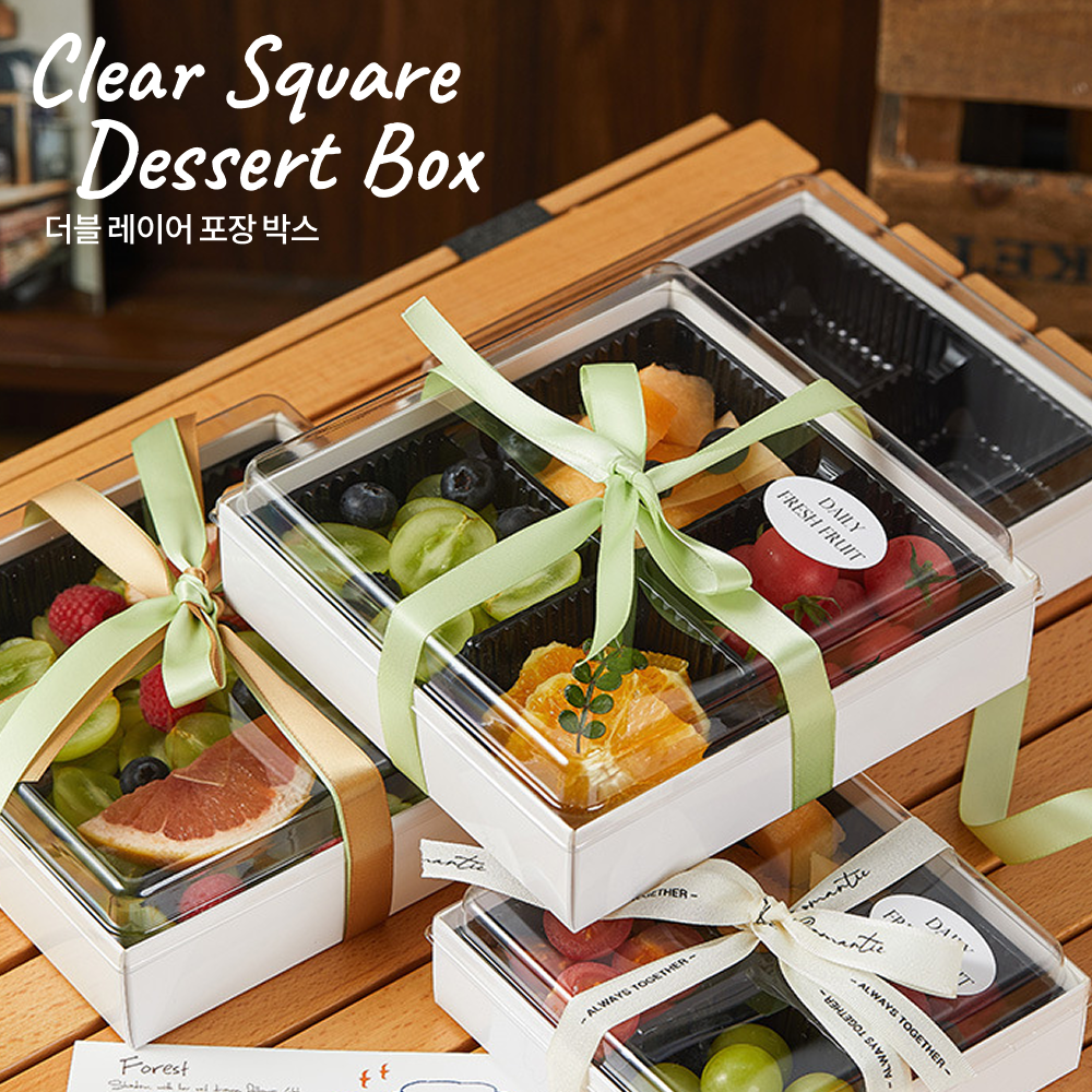 투명 정사각 디저트박스 뚜껑 더블레이어 과일 선물상자 베이커리 화과자 두쫀쿠 포장박스, 10개 18,000원