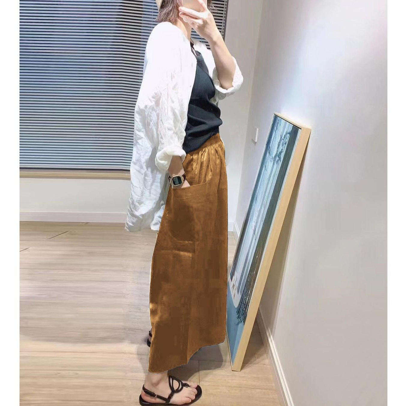 퀸앤조이 여성용 여름 빅사이즈 루즈핏 와이드 린넨 100% 팬츠 뒷밴딩 프리미엄 통바지 치마바지 77,800원