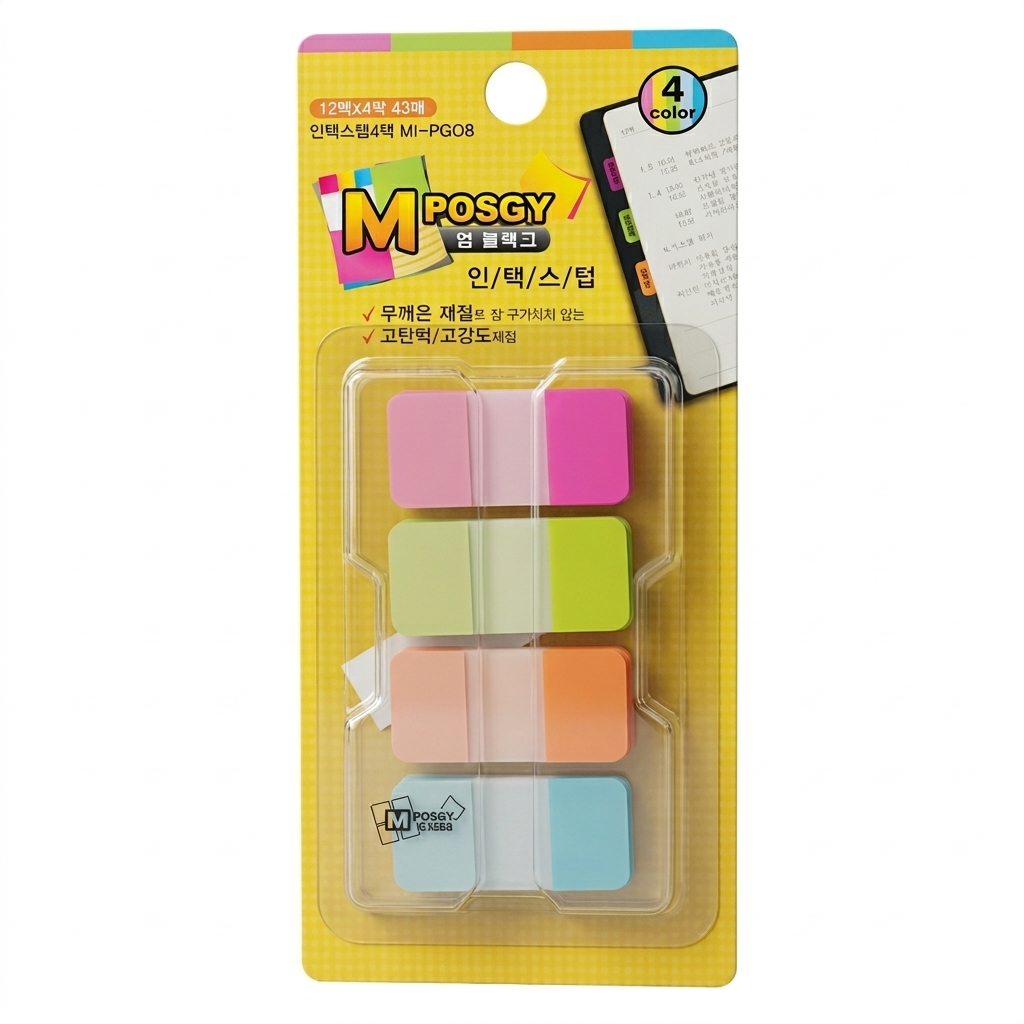 M시리즈 M플래그 인덱스탭4색 지그재그 MI-PGOB 38x18mm 12매x4색, 1개, 1개입 4,000원