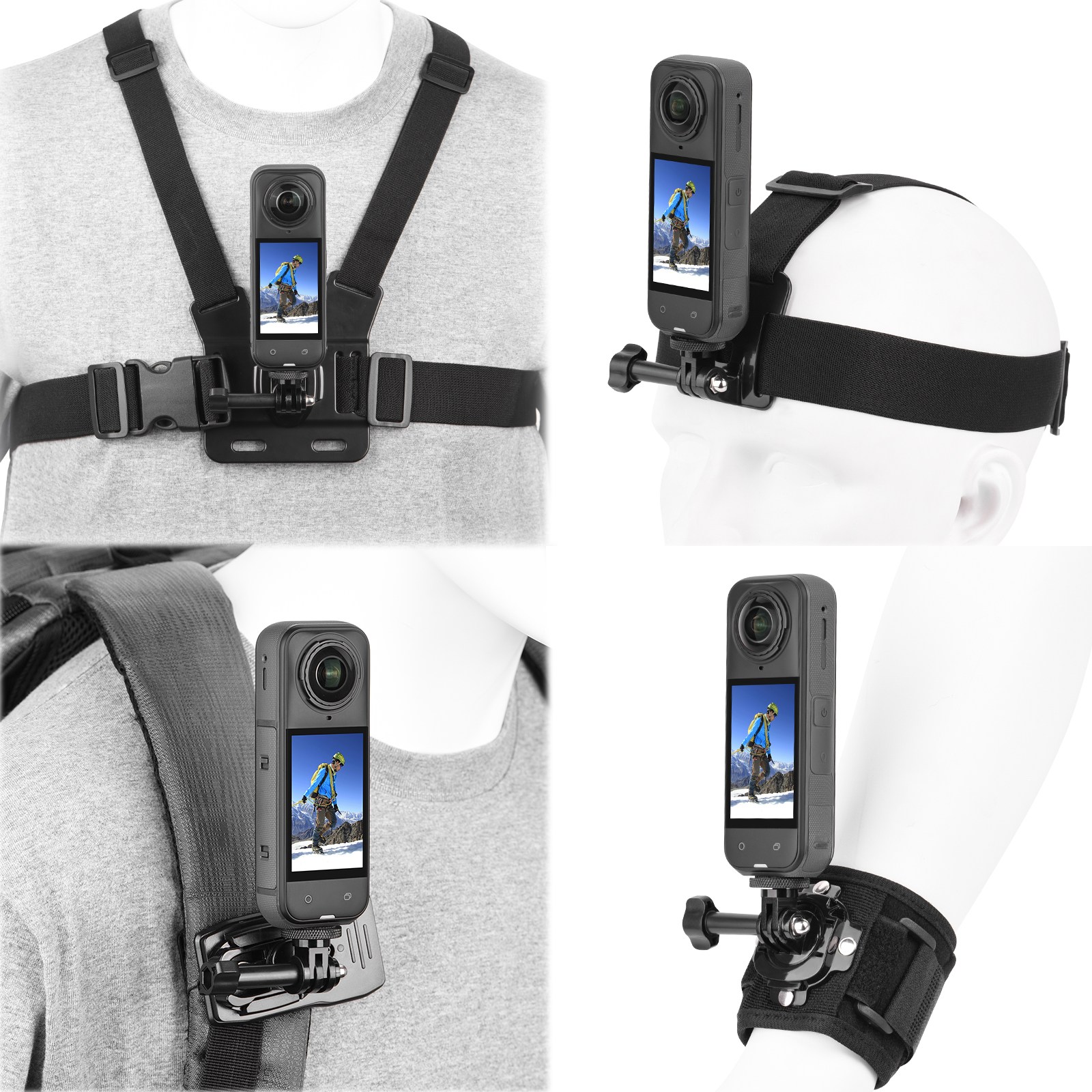 BRDRC Insta360 X5 액세서리 세트 - 가슴스트랩,백팩클립,손목스트랩,360어댑터+퀵릴리스,X5/X4/X3/X2 호환 22,000원