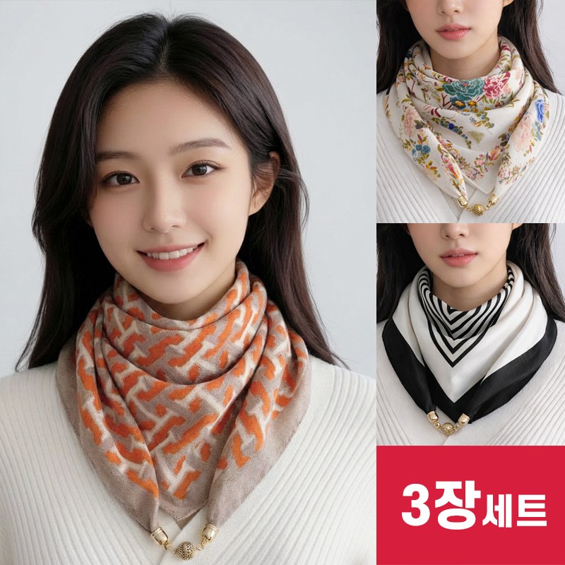 1+1+1 허블리 프리미엄 자석버클 쁘띠 사각 스카프 9,900원