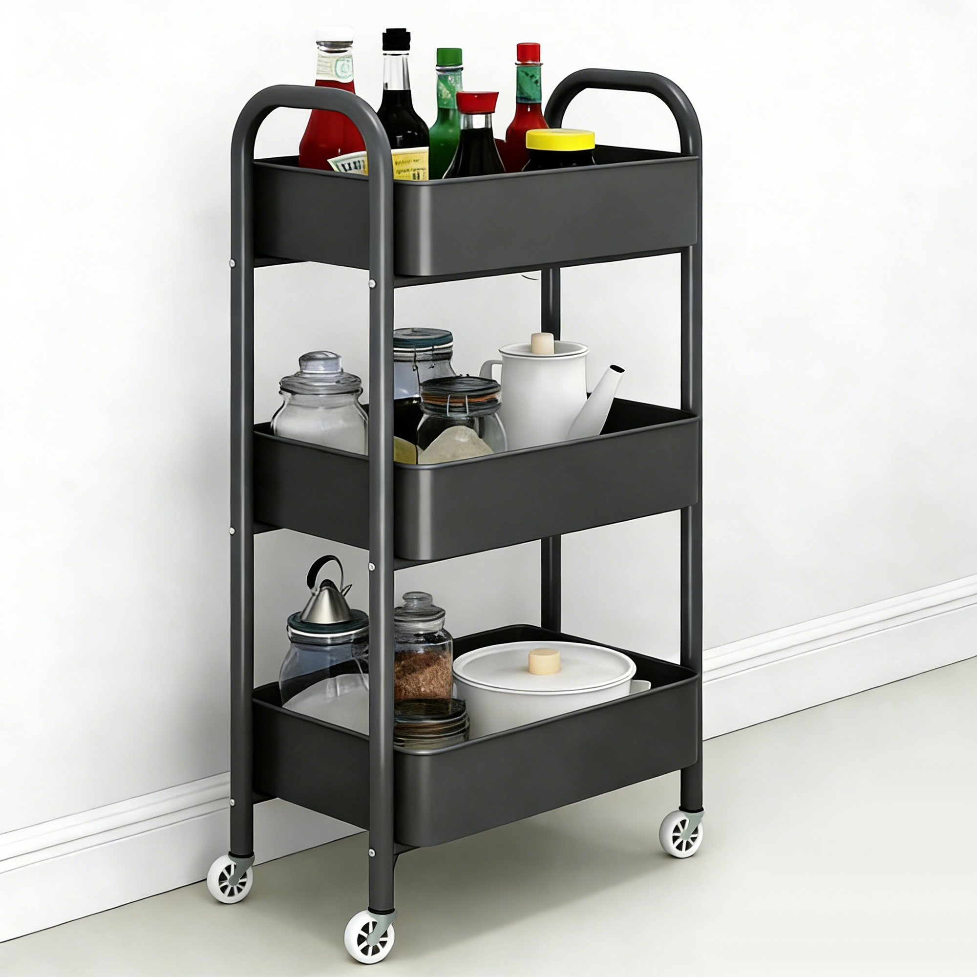 프란다스 이동식 튼튼한 다용도 수납 트롤리, 블랙 14,880원