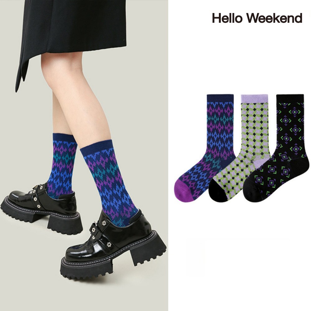 Hello Weekend 여성 배색 스트라이프 봄여름 양말 중목 양말 장목 양말 중목 양말 운동 패션 순면 양말 3족 세트 24,990원