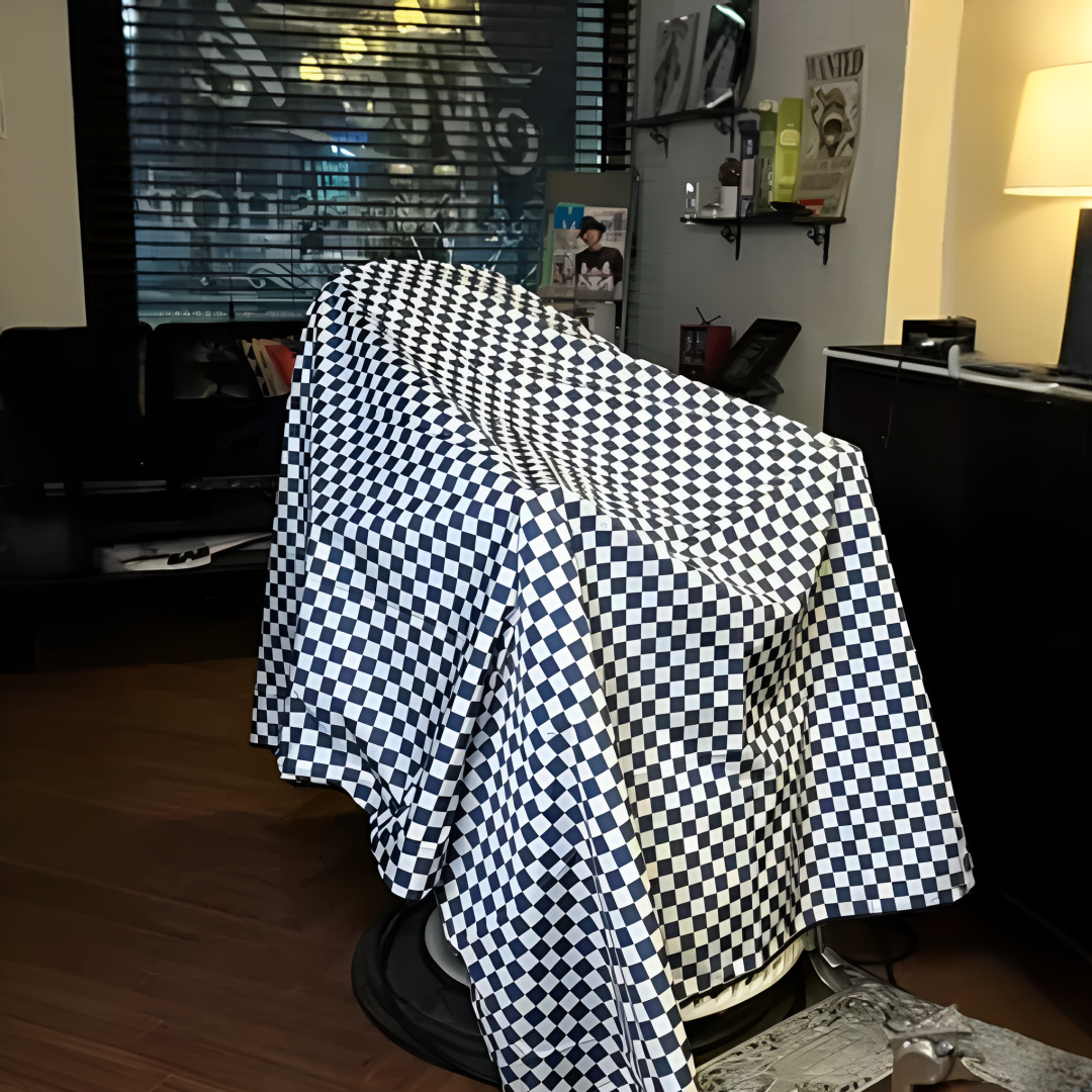 핏타스틱 미용실 커트보 바버샵 미용가운 방수 정전기방지 체크무늬, 1개, 블루, 현재가 20,900원