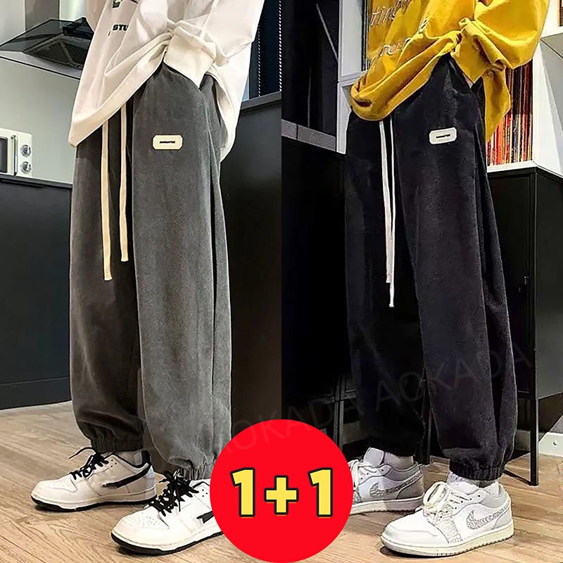 AOKADA 1+1 남성 오버핏 핀턱 트레이닝 바지 밴딩 웨스트 조거 팬츠 25,110원