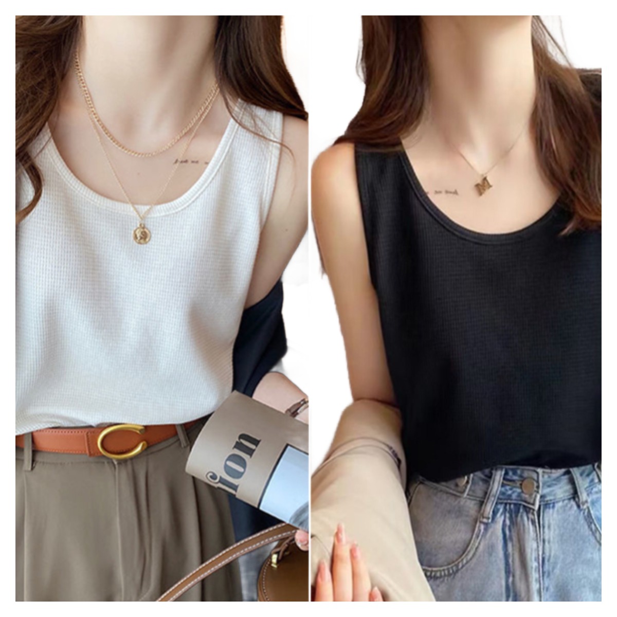 1+1 어브라운 여성 와플 민소매 나시 캐주얼 이너 나시티 12,800원