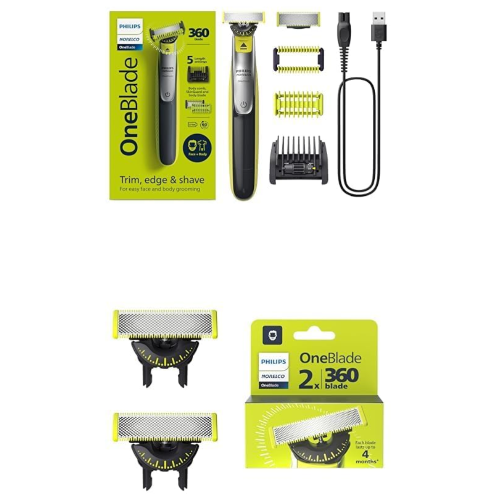 [미국발송] 필립스 노렐코 원블레이드 360 QP2834/70 전기면도기 + 정품 360 교체날 2입 QP420/80 번들세트 얼굴 바디 겸용 수염 트리머 163,800원