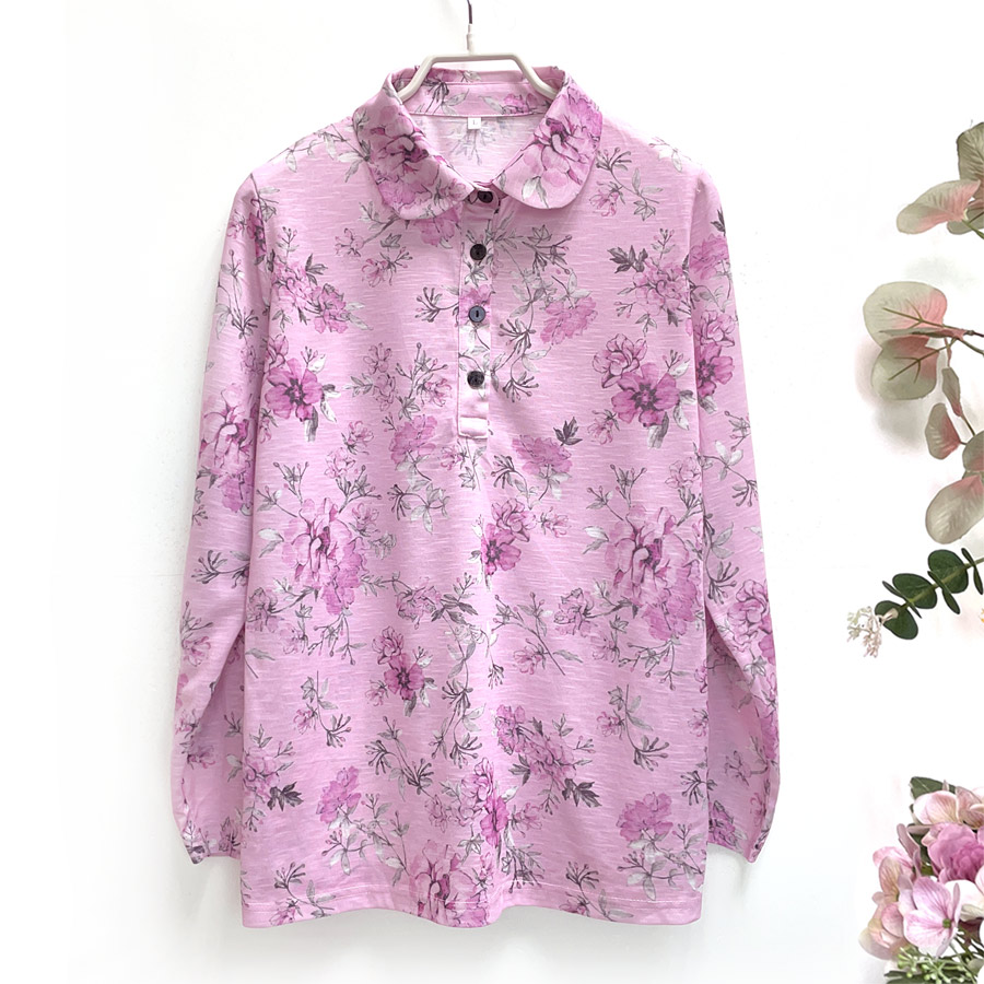 국민할매 국내생산 할머니옷 봄 가을  클레시 면 슬라브원단 헤라장미 카라티셔츠[KH-2512] 간절기 요양원옷 29,800원