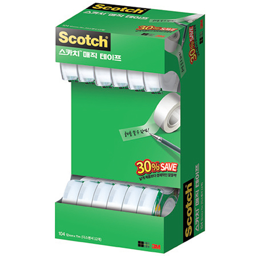 스카치 매직 테이프 세이빙팩 12mm x 11m 104-12, 단일 색상, 12개 14,000원