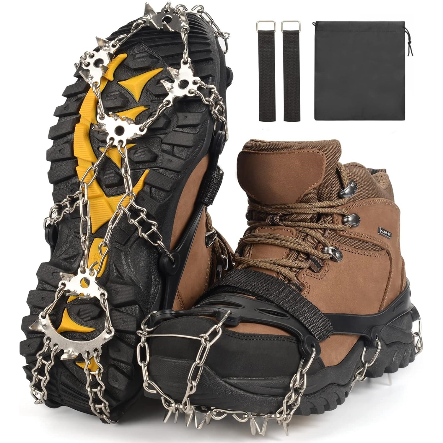 리빙가감법 남녀공용 겨울 등산 아이젠 눈길이 빙판길 미끄럼방지 아웃도어 스텐 23개 포인트 피크 체인 아이젠 등산화 체인 고정 벨크로 밴드 포함 안전한 클라이밍 논슬립 아이젠, 블랙 20,000원