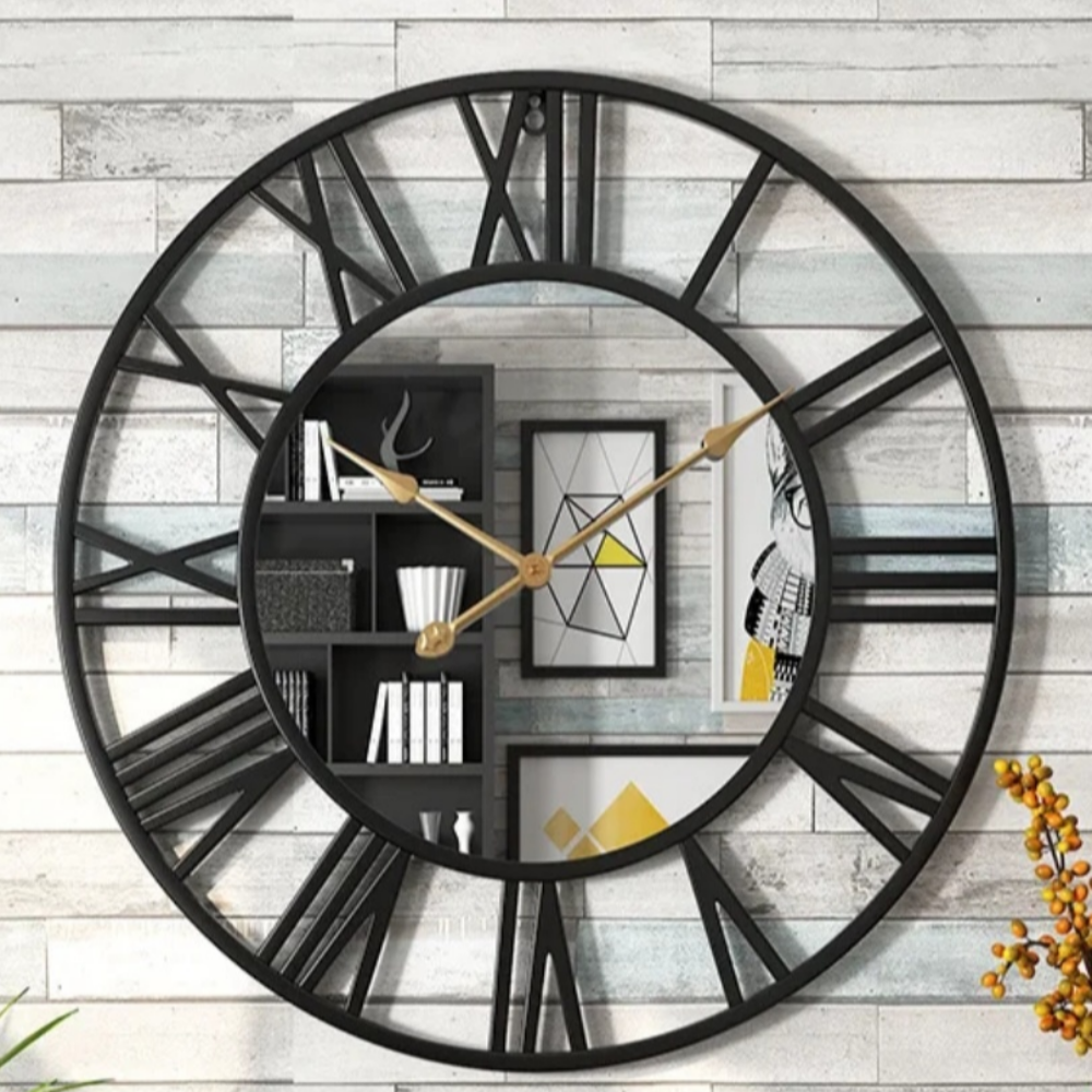 대신스토어 북유럽 로마 인테리어 원형거울 대형 벽시계 50CM, 블랙 38,500원