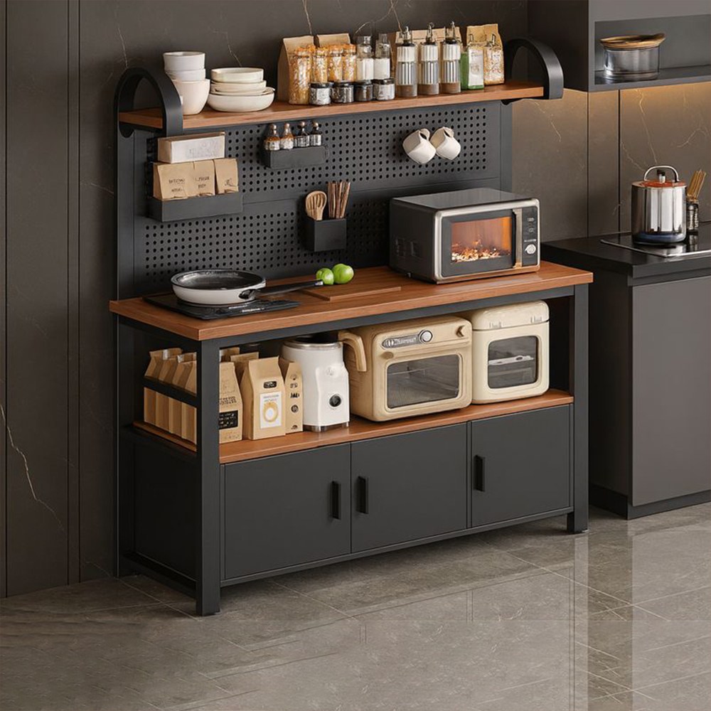 모던 심플 다기능 주방수납장 상하부형 대용량 홈카페 식탁 옆 전자렌지 오픈 수납장, 회색(1200*400*1480mm) 281,000원