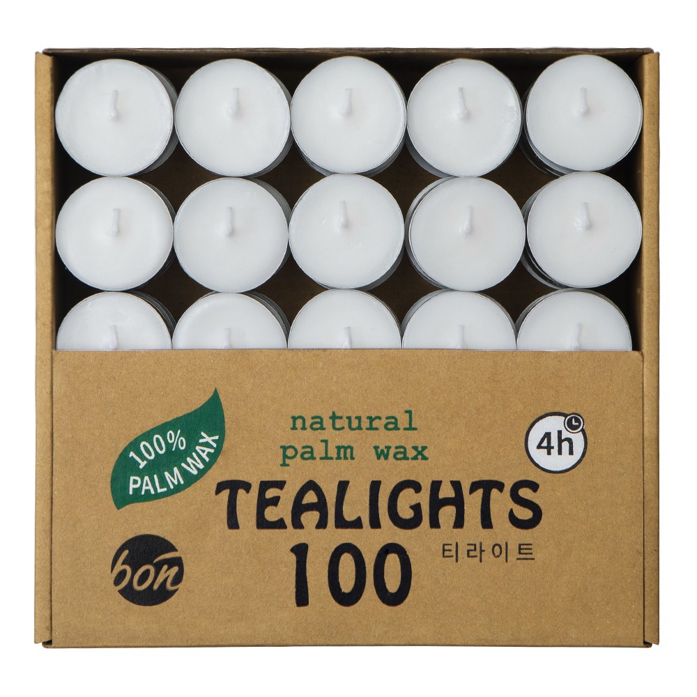 본캔들 인도네시아산 야자열매추출 천연 팜 티라이트 캔들 100개 무향 4시간연소 19,800원