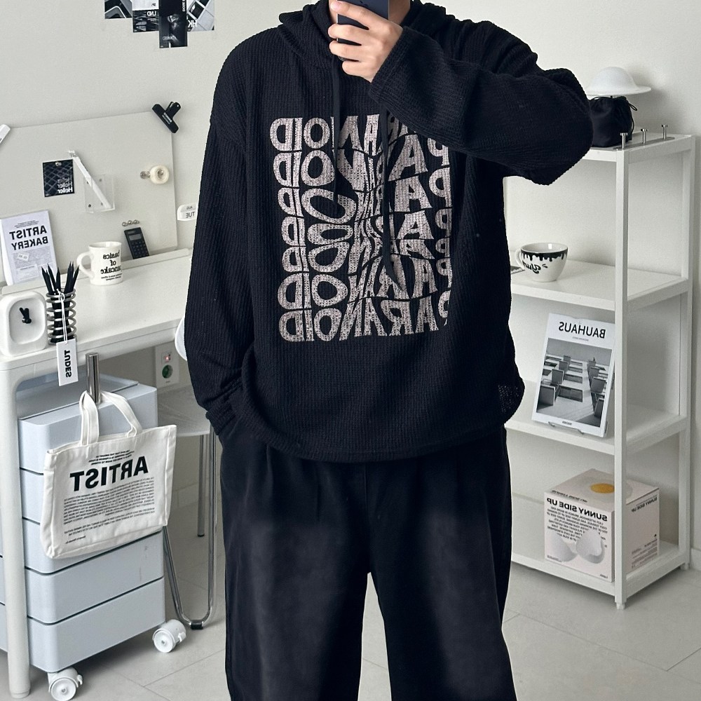 르위 오버핏 후드 니트 캐주얼 프린팅 맨투맨 스판 빅사이즈 남녀공용 22,000원