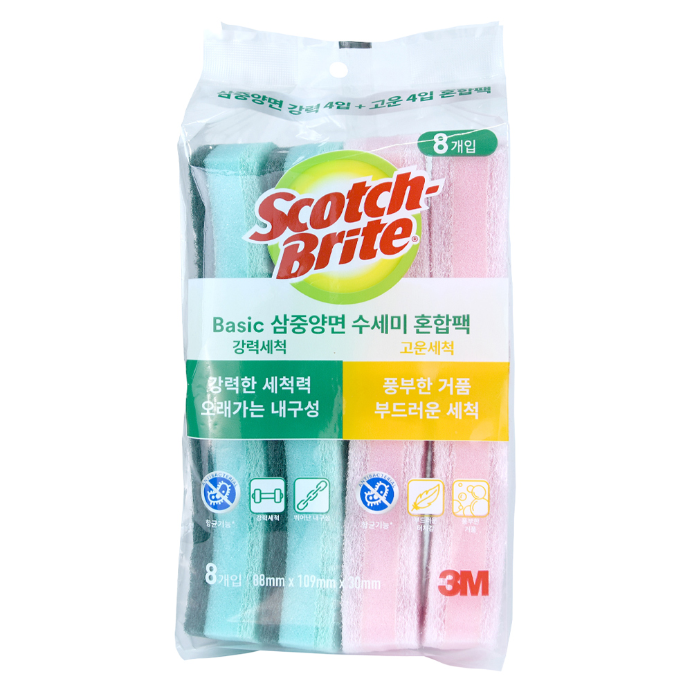 스카치브라이트 삼중양면 스펀지 수세미 혼합팩 8,290원