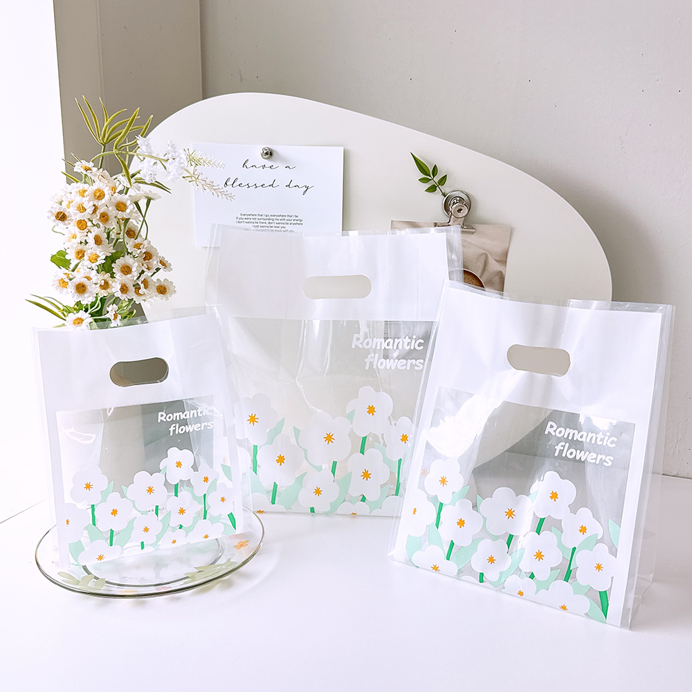 꼬모멜로소 손잡이 투명 비닐 쇼핑백 간식 포장 비닐백, 50매, 1.로맨틱플라워 10,870원