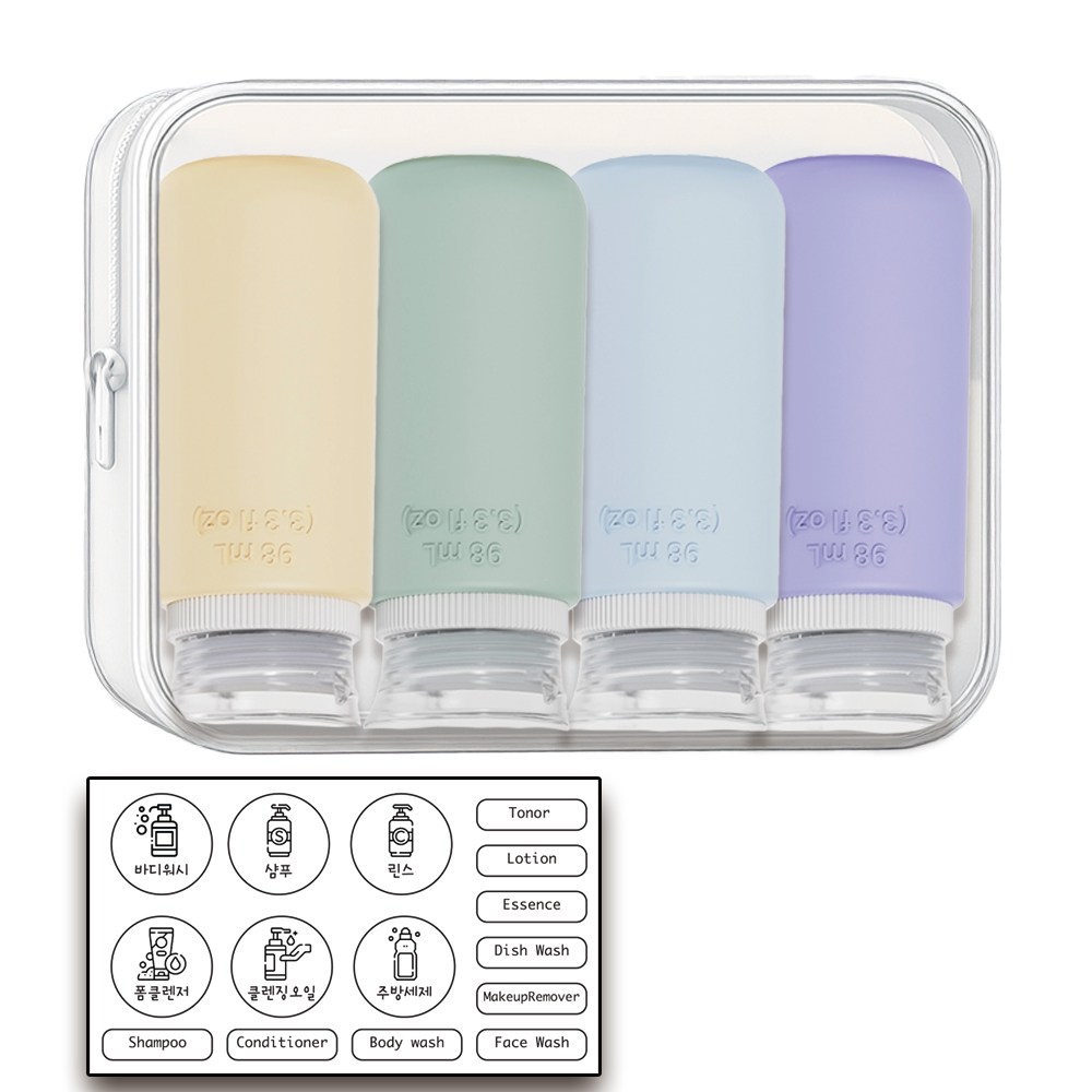 알로꼬 휴대용샴푸통 수영장 실리콘 여행용 공병 소분통 튜브용기 98ml 4개세트 40,500원
