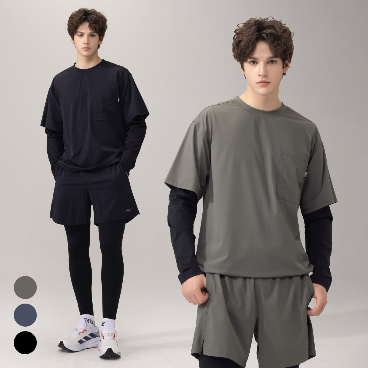 에버라스트 남자 러닝크루 세트 레이어드티 + 반바지 레깅스 64,600원