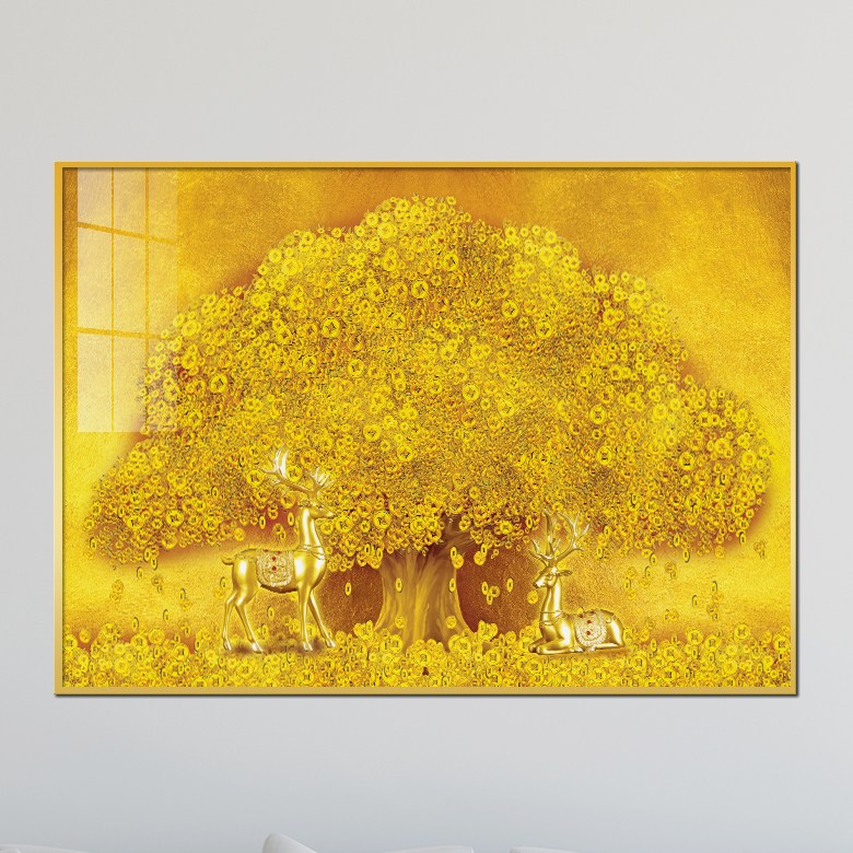 아트블루 부자되는 황금 코인 나무 그림 풍수 인테리어 소품 액자, 10번 금돈나무 와이드 금배경 커플사슴 29,900원