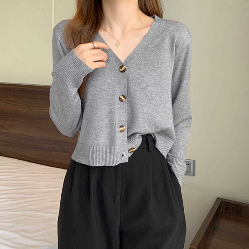 반야스토리 여성용 살랑 브이넥 크롭 니트 가디건 SS29 23,800원