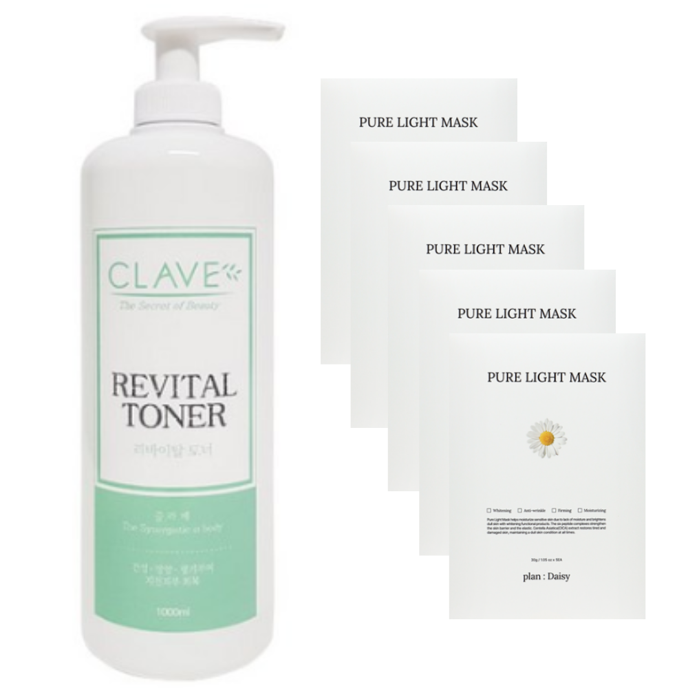 끌라베 리바이탈 토너 1000ml 피부장벽강화 보습 영양 + 플랜데이지 마스크팩 5장, 1개, 1L 36,000원