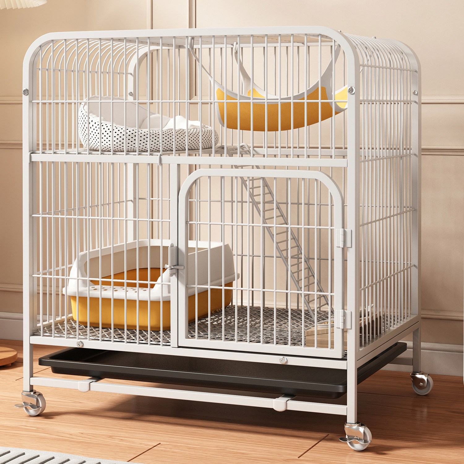 고양이장 철장 철창 케이지 휠 이동식 애완동물 수납장 철장 다층 세로형 이동이 편리하고 조립이 간편한 탈부착 가능한 반려동물 용품 실내 사육용 사다리, 1개, 화이트 79,000원