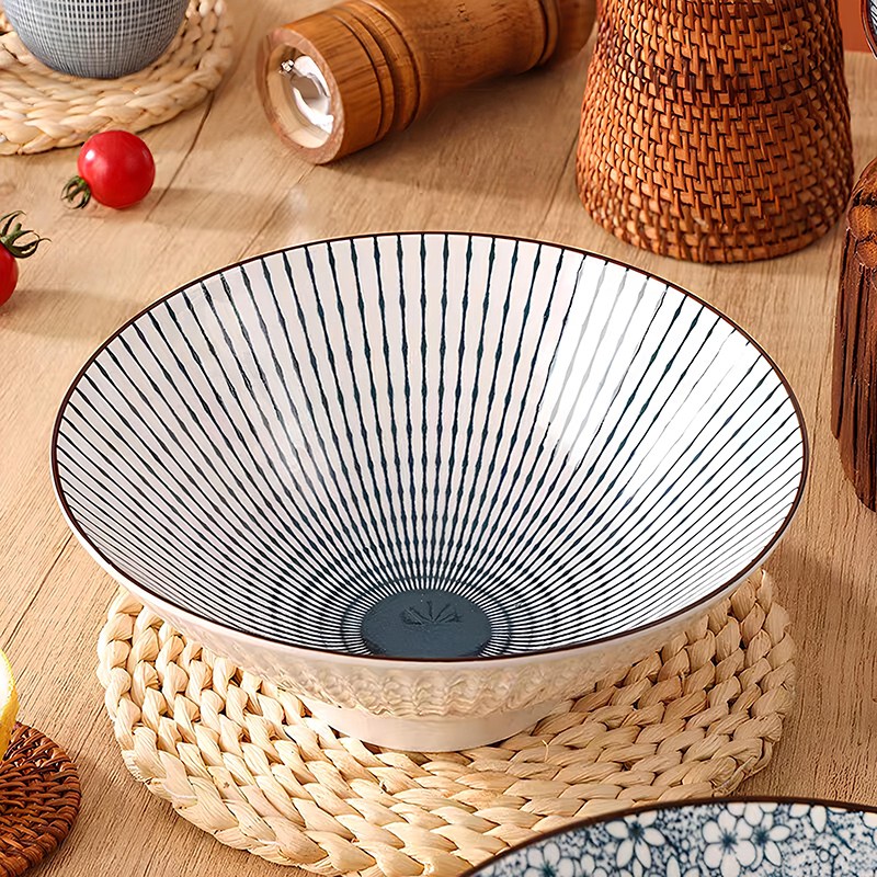 [트라움] 일본 감성 스트라이프 면기 1+1 도자기 라면 라멘 우동 그릇, 2개, 화이트A 18,900원