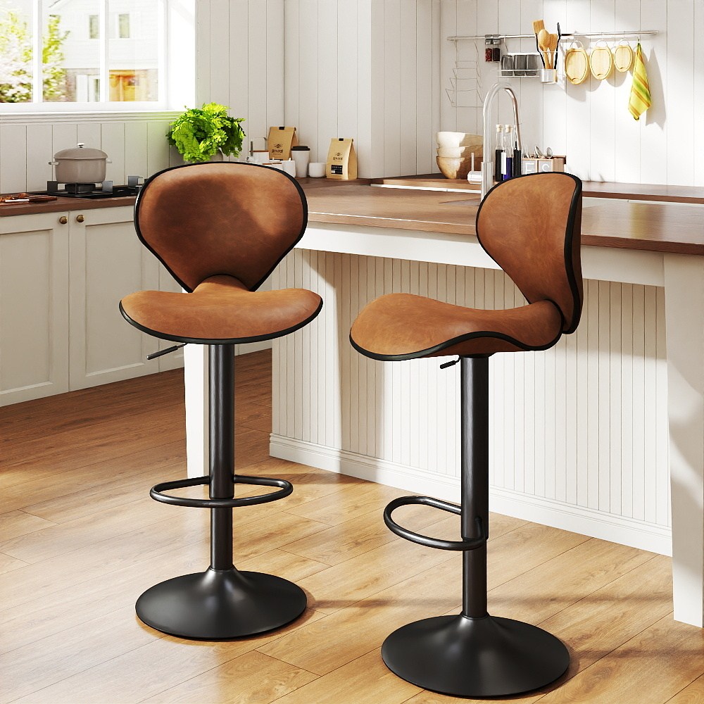 높이조절 바의자 가능한 가정용 바 걸상 2P PU 방수 방석 360도 회전 아일랜드 식탁의자, 2개, 갈색 136,000원