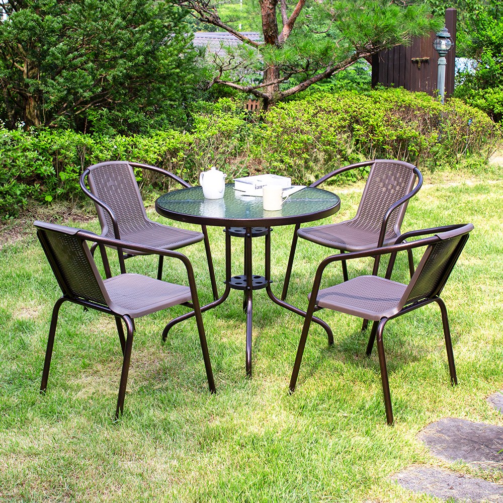 유로아이 800 원형 유로 49번 4인 야외 테이블 세트, 브라운 164,900원