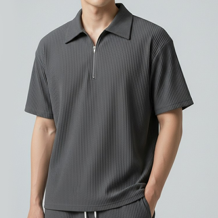 리얼슬로우 플리츠 오버핏 카라 집업 반팔 티셔츠 RSTS3036 23,800원