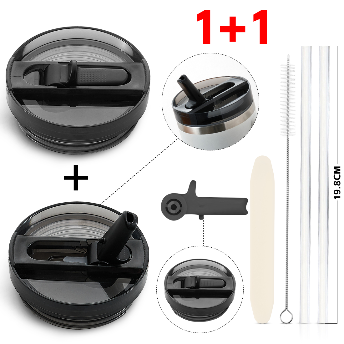 스탠리 텀블러 뚜껑 591mL/887mL/1180mL 스탠리 퀜처 프로투어 호환 진공 플립 빨대 뚜껑 탈부착 가능 세척 간편 세균방지 텀블러 액세서리 [1+1] 17,900원